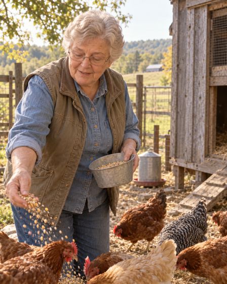 Ruth feeding her hens